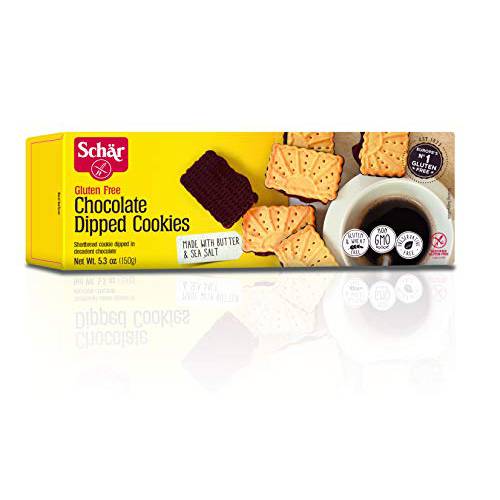 Schar - Chocolate Dipped Cookies - Certified Gluten Free - No GMO’s, Perservatives or Wheat - (5.03 oz) 4 Pack
