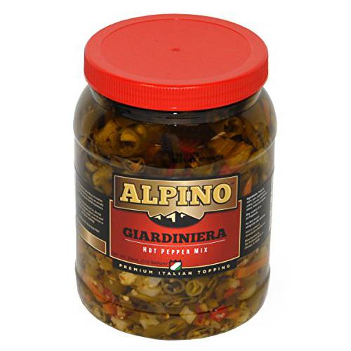 Alpino Giardiniera Hot Pepper Mix - Premium Italian Topping - 64oz (1/2 gallon)