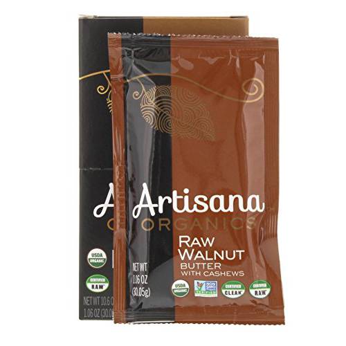 Artisana Organics Raw Walnut Butter with Cashews - No Sugar Added, Just Two Ingredients - Vegan, Paleo, Keto Friendly Snack, 1.06oz Pouches (10 Pack)