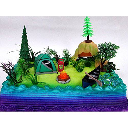 Nature Scene CAMPING 20 Piece Birthday CAKE Topper Set, Featuring Camping Items and Decorative Themed Accessories
