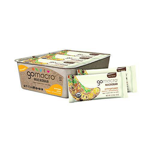 GoMacro MacroBar Organic Vegan Protein Bars - Banana + Almond Butter, 2.3 Oz (Pack of 12)