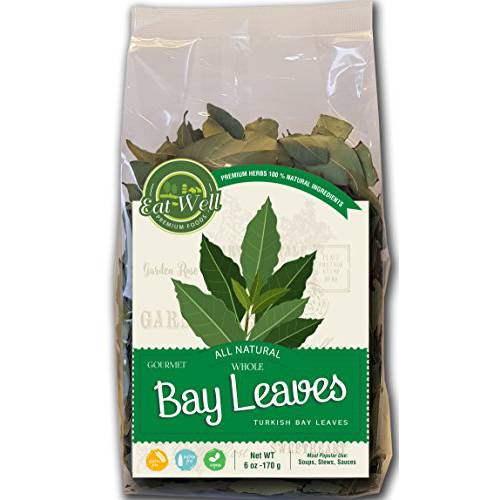 Eat Well Turkish Bay Leaves, Whole - 6 oz | Premium Dried Leaves from the Bay Leaf Plant | 100% Natural Dried Bay Leaf | Edible Cooks’ Ingredients for Stewing & Burning | Raw & Vegan Friendly