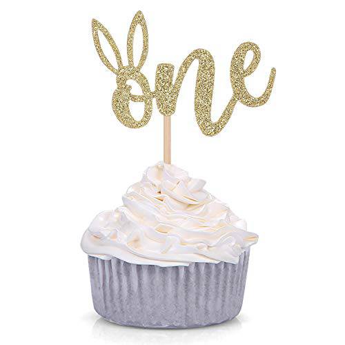 24 Counts Some Bunny is One Cupcake Toppers Bunny Ear Easter First Birthday Party Decorations