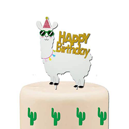 GmakCeder Llama Birthday Cake Topper Gold Glitter