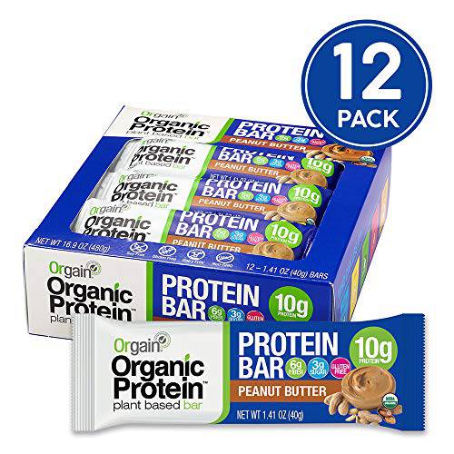 Orgain Organic Plant Based Protein Bar, Peanut Butter - 10g of Protein, Vegan, Gluten Free, Non Dairy, Soy Free, Lactose Free, Kosher, Non-GMO, 1.41 Ounce, 12 Count (Packaging May Vary)
