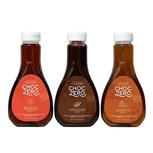Keto Syrup Variety Pack - Sugar Free Maple Syrup, Zero Sugar Caramel Topping, and Chocolate Coffee Syrups (3 Squeeze Bottles, 12oz each)