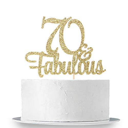Gold Glitter 70 & Fabulous Cake Topper - 70th Birthday Party Decoration Sign - Cheers to 70 Years Party Supplies