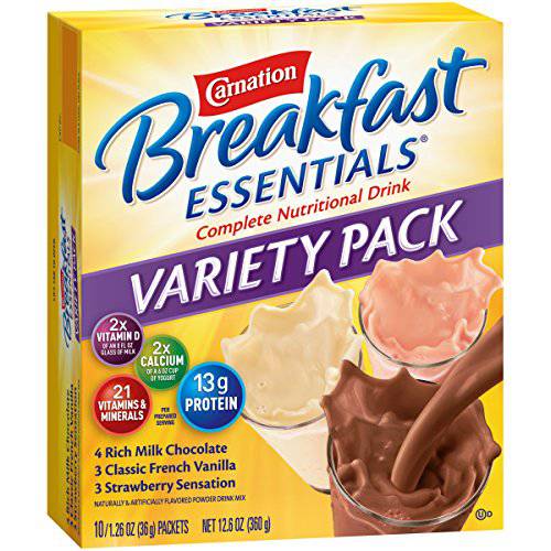 Carnation Breakfast Essentials Powder Drink Mix, Variety Pack, 10 Count Box of Packets (Pack of 6) (Packaging May Vary)