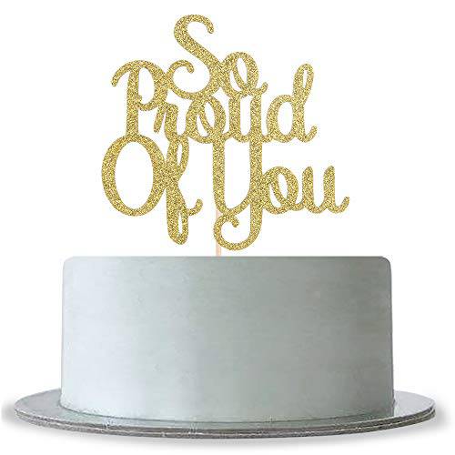 We are So Proud of You Cake Topper Class of 2022 Graduation, Senior Graduation Party Supplies (Gold Glitter)