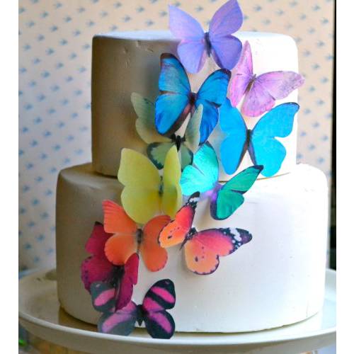 Edible Butterflies -Large Rainbow Variety Set of 12 - Cake and Cupcake Toppers, Decoration