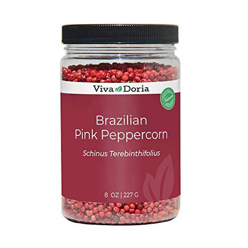 Viva Doria Brazilian Pink Peppercorns, Steam Sterilized Whole Pink Pepper, 8 Oz