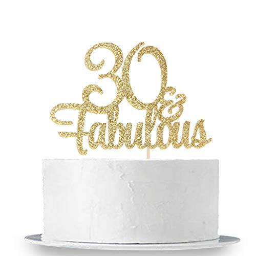 Gold Glitter 30 & Fabulous Cake Topper - 30th Birthday Party Decoration Sign - Cheers to 30 Years Party Supplies