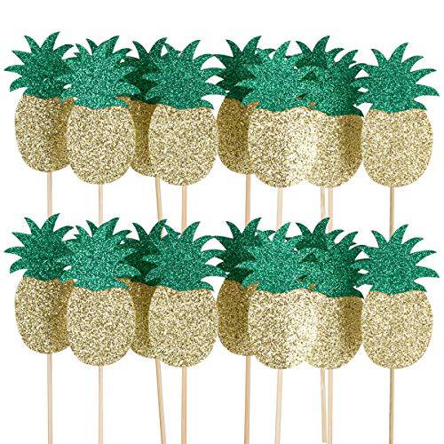 Pineapple Cupcake Toppers, Pineapple Food Picks for Hawaii Tropical Summer Theme Birthday Party Cake Supplies - 24Pcs