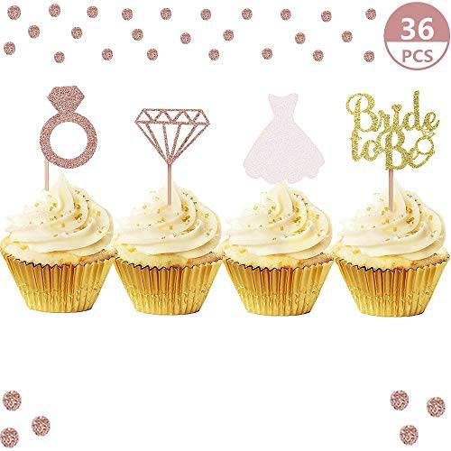JeVenis Set of 36 Bride to Be Cupcake Toppers Diamond Ring Wedding Dress Cupcake Toppers Wedding Engagement Bridal Shower Decorations