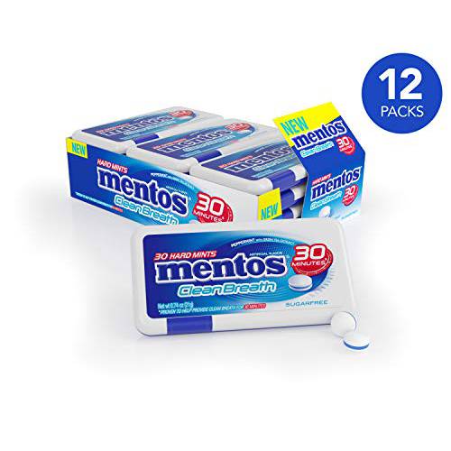Mentos Clean Breath Hard Mints Sugar Free Candy, Peppermint, (Pack of 12)