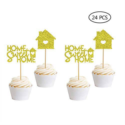 Home Sweet Home Cupcake Toppers-24 Pcs Housewarming Cake Topper Housewarming Gift New Home Cake Topper Home Sweet Home Sign New Home Party Decoration