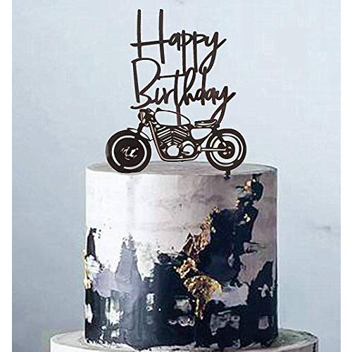 Set of 2 JeVenis Black Motorcycle Cake Topper Scooter Happy Birthday Cake Topper for Man’s Birthday Party or Boy’s Birthday