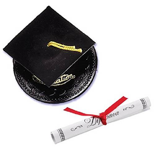 Oasis Supply Plastic Graduation Cap and Diploma Cake Toppers, Black (5x4x2 Inch Cap)