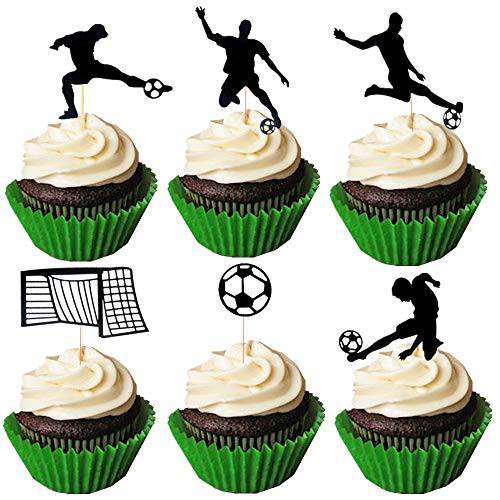 JeVenis Set of 24 Soccer Cupcake Toppers Soccer Ball Cupcake Toppers Football Cupcake Topper Sport Cake Decoration for Soccer Party Decorations Sports Party Decorations