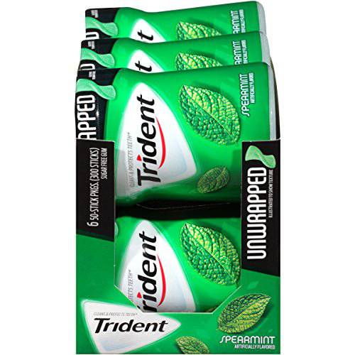 Trident Unwrapped Spearmint Sugar Free Gum, 6 Bottles of 50 Pieces (300 Total Pieces)
