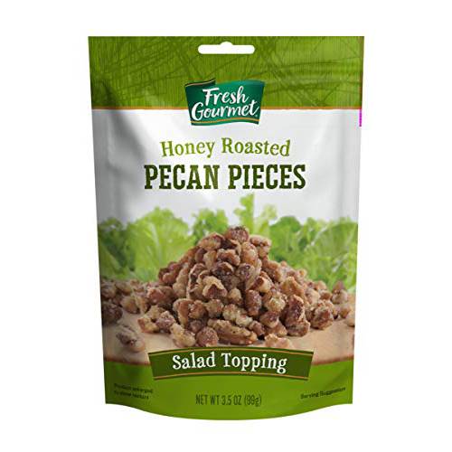 Fresh Gourmet Pecan Pieces | Honey Roasted Flavor | 3.5 Ounce | Crunchy Snack and Salad Topper