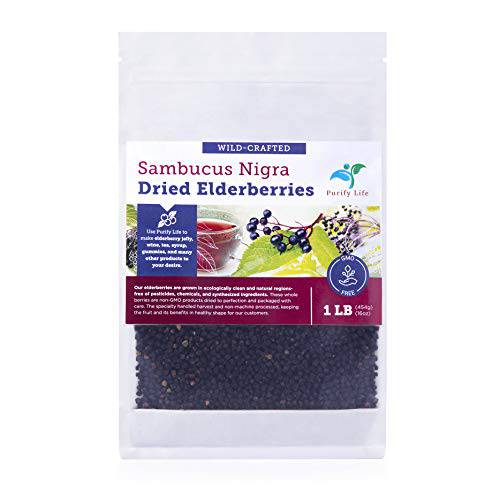 Dried Elderberries - 1lb Bulk - Wildcrafted, Natural, Free Of Chemicals, non-GMO, Whole European Immune System Support Booster For Black Elderberry Syrup, Gummies, Jelly, Tea, Wine, Raw Sambucus Nigra
