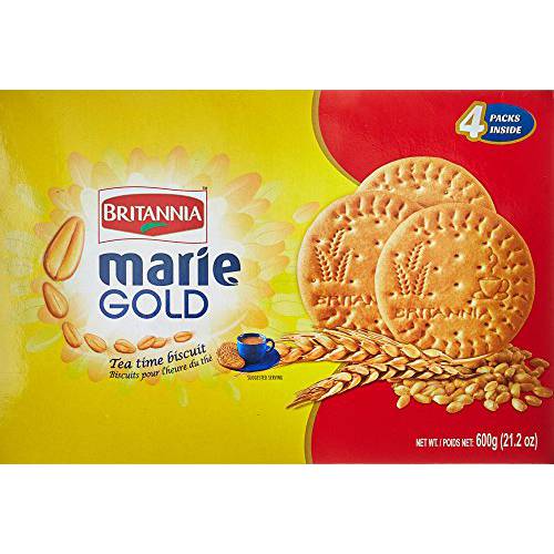 BRITANNIA Marie Gold Cookies 21.16oz (600g) - Biscuits Pour l’heure du thé - Crispy Tea Time Snack - Delicious Grocery Cookies - Suitable for Vegetarians (Pack of 1)