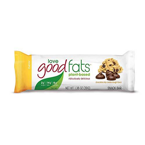 Love Good Fats Plant-Based Keto Protein Snack Bars - Truffle Chocolate Chip Cookie Dough - 14g Good Fats, 7g Protein, 5g Net Carbs, 2g Sugar, Gluten-Free, Non GMO, 12 Pack