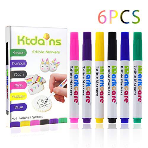 Edible Markers,Food Coloring Markers,Food coloring Pens,6 Colors Food Grade pen,Thick Tip and Fine Tip , Gourmet Writers for Decorating Fondant,Cakes,