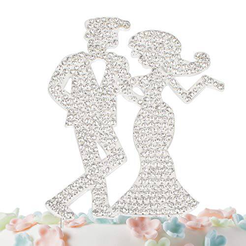 Couple Mr and Mrs Cake Topper Rhinestone Crystal Metal Love Wedding Cake Topper Funny Bride and Groom Cake Topper Gold