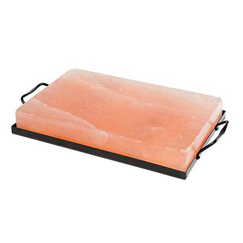 Himalite Himalayan Pink Salt Block & Metal Tray Set 12” x 8” x 1.5” for Cooking, Grilling, Cutting, and Serving with Himalayan Cooking Accessories