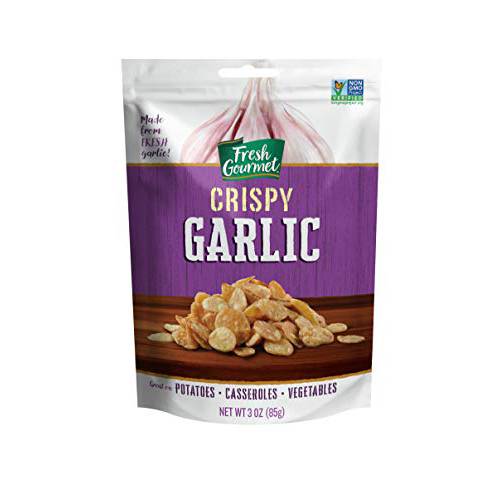 Fresh Gourmet Crispy Lightly Seasoned Crispy Garlic | 3 Ounce, Pack of 6 | Low Carb | Crunchy Snack and Salad Topper