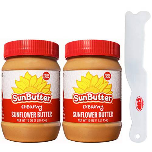 SunButter Creamy Sunflower Butter 16 Ounce (Pack of 2) with By The Cup Spreader