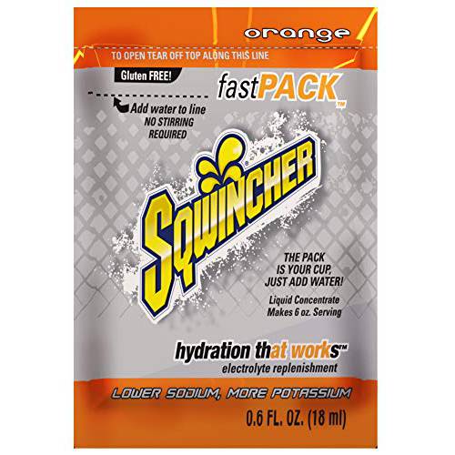 Sqwincher 015304-OR Fast Pack Liquid Concentrate Packet, 6 oz, Orange, Standard (Pack of 50)