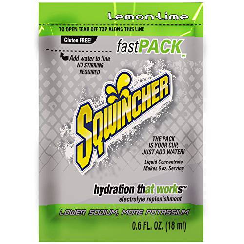 Sqwincher Fast Pack Liquid Concentrate, Lemon Lime, .6 fl oz (4 Packs of 50)