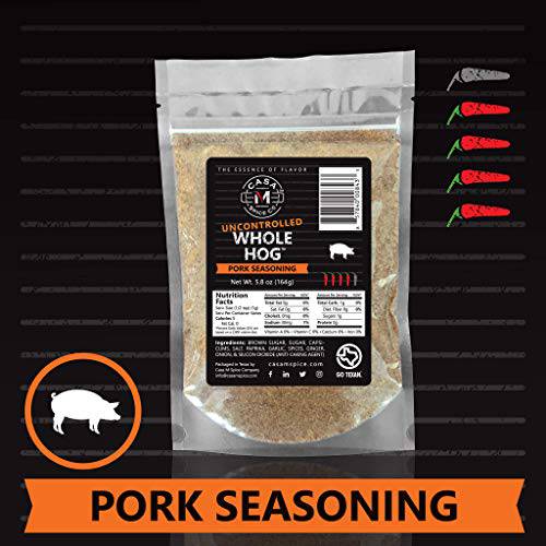 Casa M Spice Co Uncontrolled Whole Hog Pork Seasoning • Very Low Sodium • Low Salt • No MSG • Gluten Free • BBQ Spices— 1 Cup of Gourmet Dry Rub in a Plastic Refill Bag-(Uncontrolled 2x Spicy)