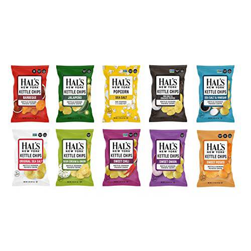 Hal’s New York Kettle Cooked Potato Chips, Gluten Free, 10 Flavor Variety Pack, 2 oz (Pack of 10)