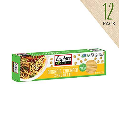 Explore Cuisine Organic Chickpea Spaghetti - 8 oz, Pack of 12 - Easy-to-Make Pasta - High in Plant-Based Protein - Non-GMO, Gluten Free, Vegan, Kosher
