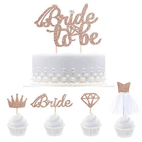 33 Rose Gold Bride To Be Cake Topper Cupcake Toppers with Diamond Crown Bride Sign 3D Wedding Dress Cupcake Topper for Bridal Shower Wedding Engagement Bachelorette Hen Party Cake Decorations Supplies
