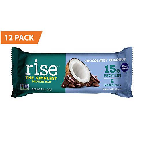 Rise Pea Protein Bar, Carob Coconut, Soy Free, Paleo Breakfast & Snack Bar, 15g Protein , 5 Natural Whole Food Ingredients, Simplest Non-GMO, Vegan, Gluten Free, Plant Based Protein, 12 Pack
