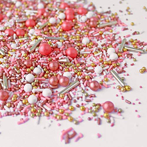 Vintage Rose Gold Sprinkles Mix| Wedding Bridal Shower Anniversary Valentines Cake Cupcake Cookie Sprinkles| Ice Cream Candy Sprinkles| Edible Dragees| White Blush Colorful Sprinkles, 2oz