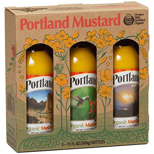 Portland Organic Mustard Gift Box by Portlandia Foods (13 fl oz - pack of 3) Naturally Gluten-free, Vegan, non-GMO, USDA Certified Organic - Made in Oregon, USA