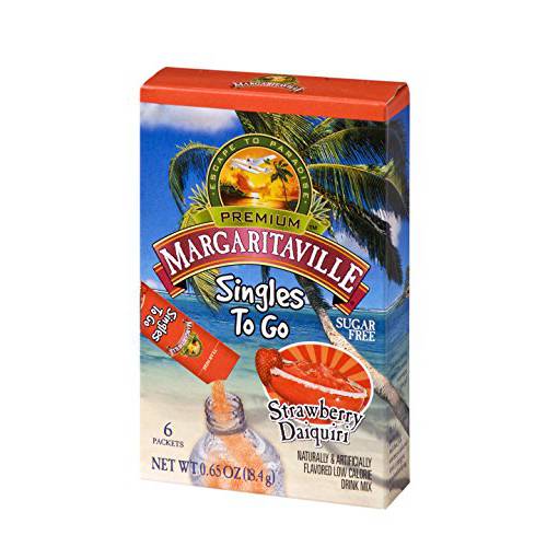 Margaritaville Singles To Go Water Drink Mix - Strawberry Daiquiri Flavored, Non-Alcoholic Powder Sticks (12 Boxes with 6 Packets Each - 72 Total Servings), 0.65 Ounce (Pack of 12)
