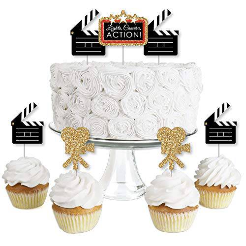 Big Dot of Happiness Red Carpet Hollywood - Dessert Cupcake Toppers - Movie Night Party Clear Treat Picks - Set of 24