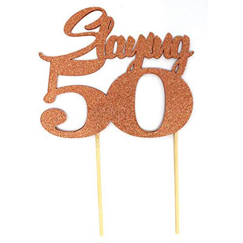 All About Details Slaying 50 Cake Topper, 1pc, 50th birthday, party decor, photo props (Copper)