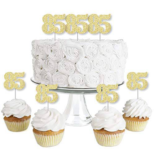 Gold Glitter 85 - No-Mess Real Gold Glitter Dessert Cupcake Toppers - 85th Birthday Party Clear Treat Picks - Set of 24