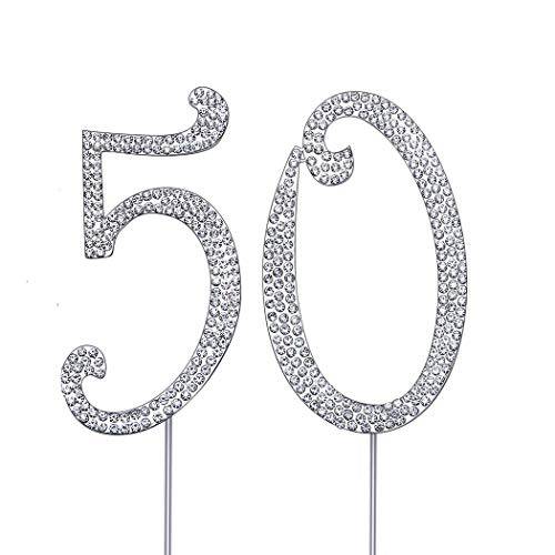 MAGJUCHE Silver 50 Crystal Cake Topper, Number 50 Rhinestones 50th Birthday Cake Topper, Men or Women Birthday or 50th Anniversary Party Decoration Supply
