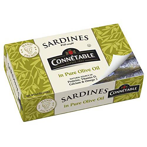 Sardines | Connetable | Sardines in Pure Olive Oil | 4.375 Ounce | Pack of 12
