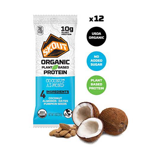 Skout Organic Plant-Based Protein Bars Coconut Vanilla (12 Pack) – 10g Protein – Vegan Protein Bars – Only 6 Ingredients – Easy Snack – Gluten, Dairy, & Soy Free