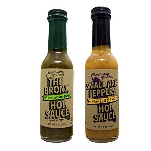 Small Axe Peppers HOT ONES Hot Sauce Set, (2) 5 oz- All Natural, Kosher, non-GMO, Community Garden Grown Mango Habanero Sauce & The Bronx Greenmarket Serrano Pepper Hot Sauce, Featured on HOT ONES